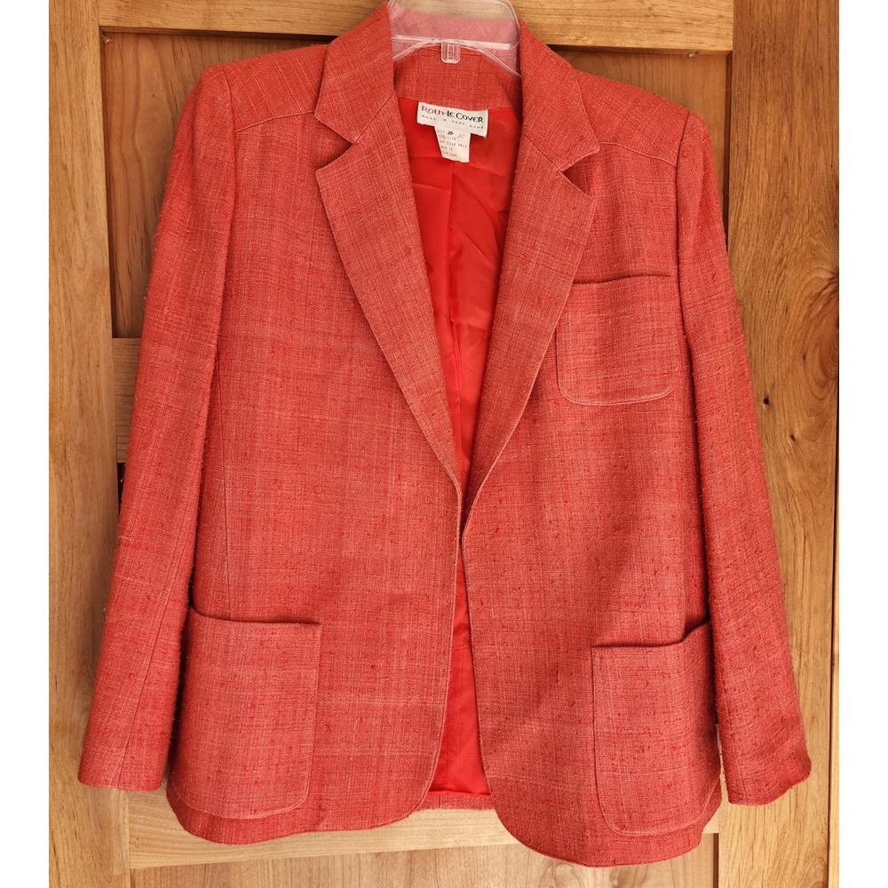 Vintage Roth Le Cover  100% Silk Sz 10 Coral Peach Blazer Tailored Jacket Bright